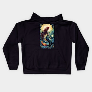 Starry Night Mermaid: Van Gogh-Inspired Underwater Symphony Kids Hoodie